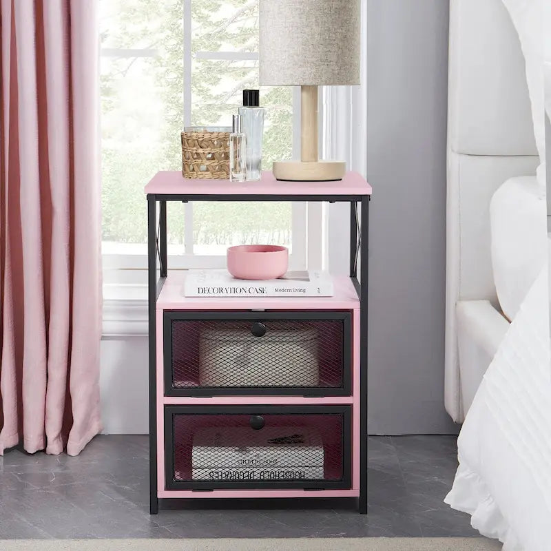 Javlergo Nightstand with 2 Drawers and Storage Shelf for Bedroom, Small Night Stands, Bed Side Table