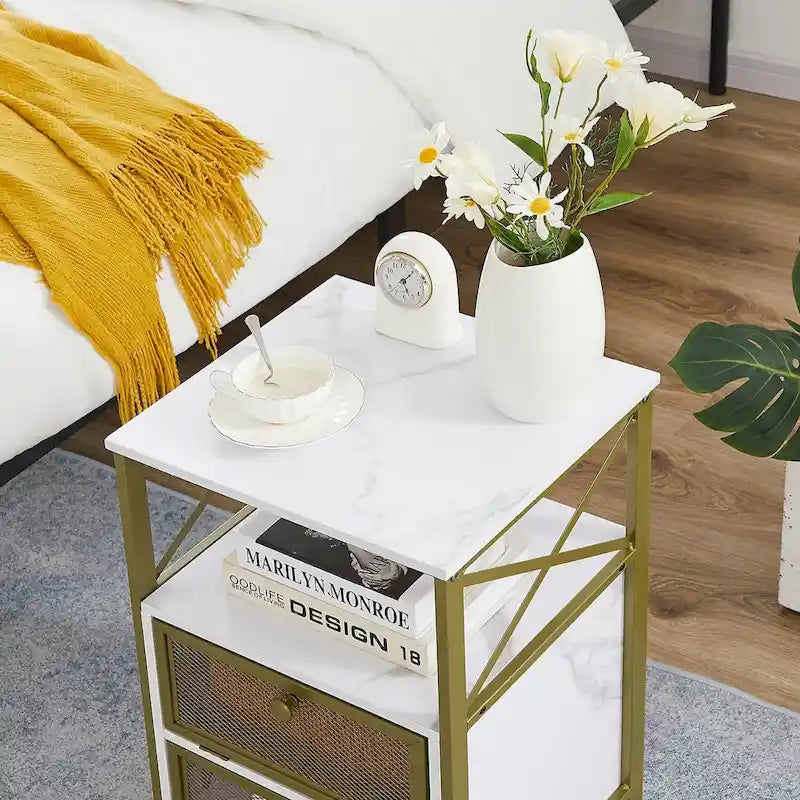 Javlergo Nightstand with 2 Drawers and Storage Shelf for Bedroom, Small Night Stands, Bed Side Table