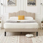 Javlergo Upholstered Platform Bed Frame with Adjustable Headboard, Wood Slat Support and Noise-Free, No Box Spring Needed