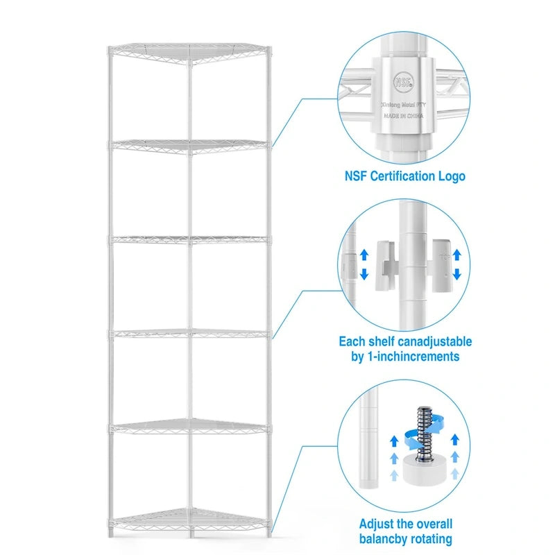 6 Tier Shelf Heavy Duty Free Standing Corner Storage Display Rack