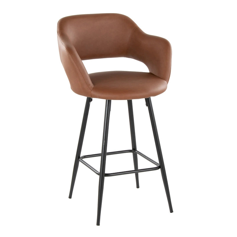 Porch & Den Vallen 26 Fixed-Height Faux Leather Counter Stool with Metal Legs & Square Footrest (Set of 2)