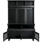 5-in-1 Entryway Bench with Shutter-shaped doors, Coat Rack, Cushion and 4 Sturdy Hooks, 47.2 Wide Hall Tree with Storage Bench