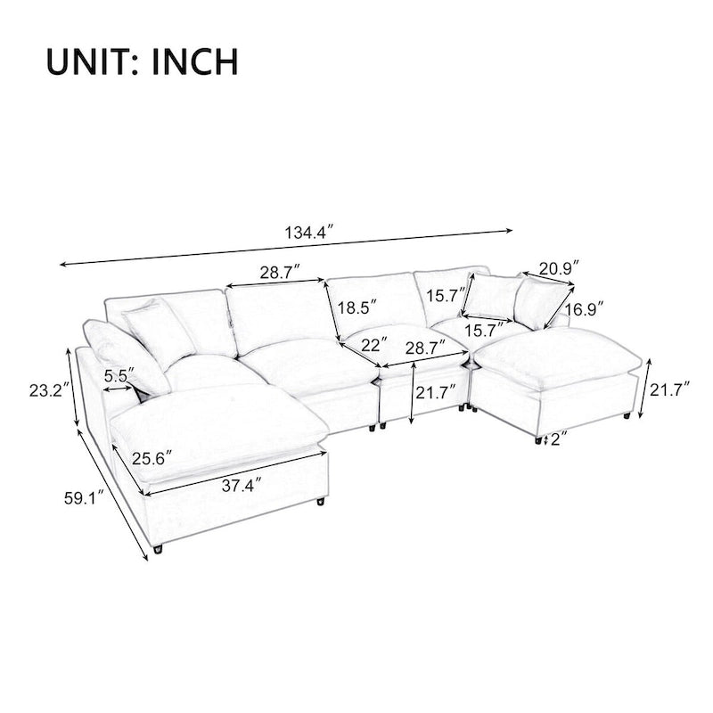 Merax Modern Large U-Shape Sectional Sofa, 2 Large Chaise with Removable Ottomans