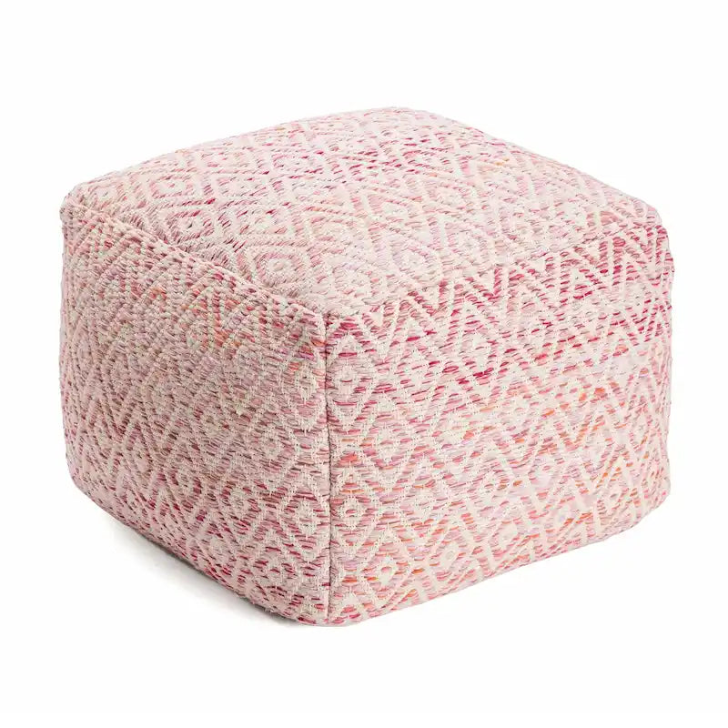 Jani Rhombus 22-inch Brown Square Pouf Ottoman - Handmade Footrest for Living Room, Bedroom, Nursery, Kidsroom