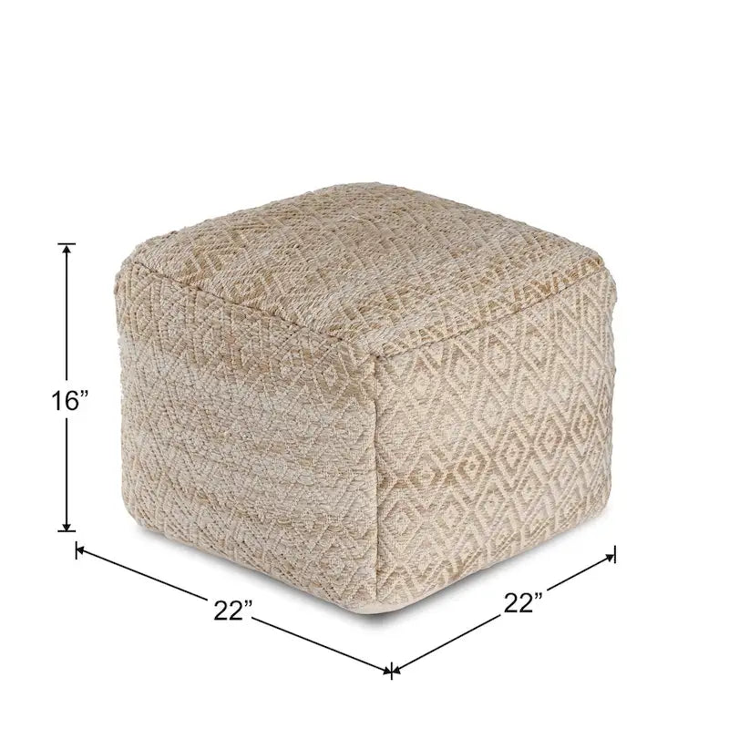 Jani Rhombus 22-inch Brown Square Pouf Ottoman - Handmade Footrest for Living Room, Bedroom, Nursery, Kidsroom