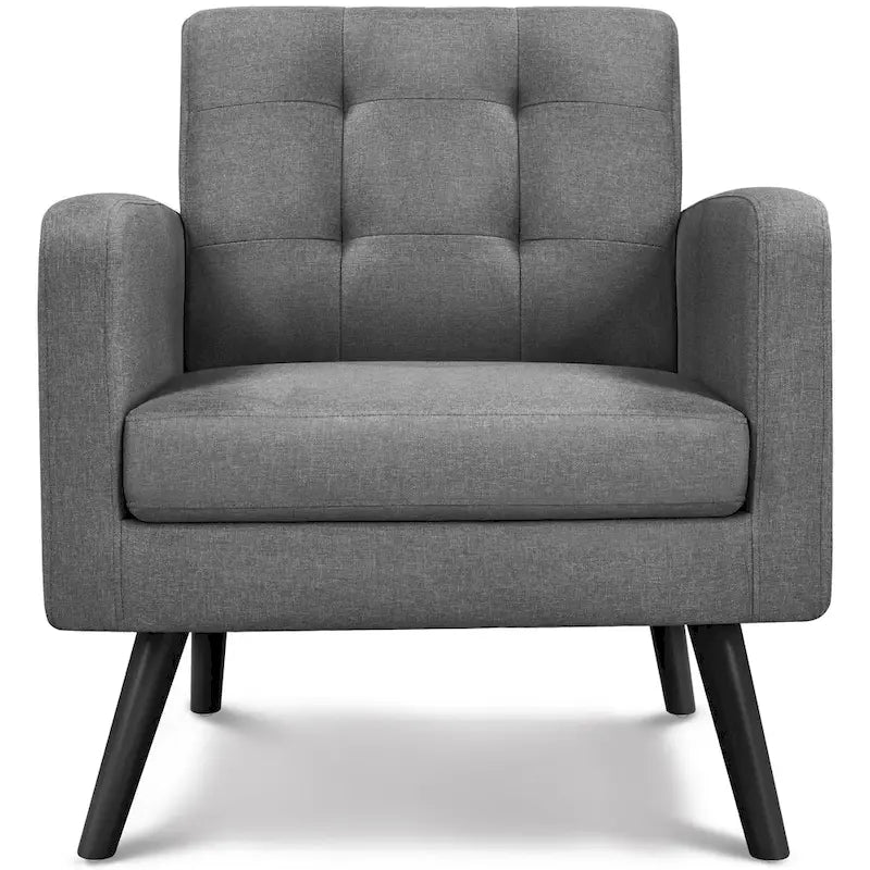 Yaheetech Mid Century Modern Fabric Arm Chair Tufted Accent Chair with Rubber Wooden Leg