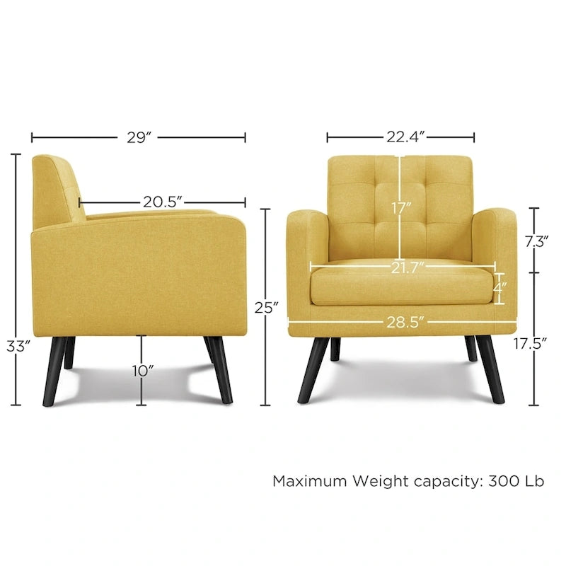 Yaheetech Mid Century Modern Fabric Arm Chair Tufted Accent Chair with Rubber Wooden Leg