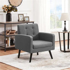 Yaheetech Mid Century Modern Fabric Arm Chair Tufted Accent Chair with Rubber Wooden Leg
