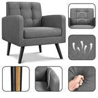 Yaheetech Mid Century Modern Fabric Arm Chair Tufted Accent Chair with Rubber Wooden Leg