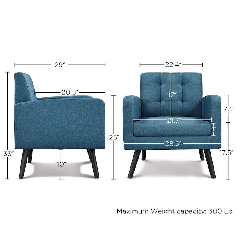 Yaheetech Mid Century Modern Fabric Arm Chair Tufted Accent Chair with Rubber Wooden Leg