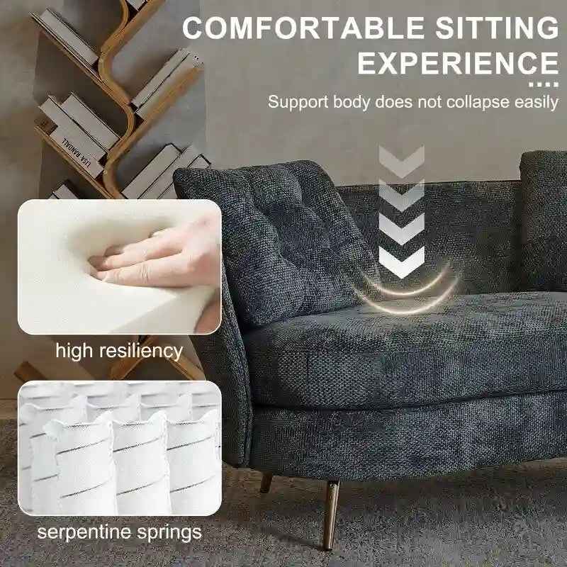Upholstered Couch with Golden Metal Legs Club Loveseat Sofa for Living Reading Room ,Bedroom ,Apartment, Small Space Dorm