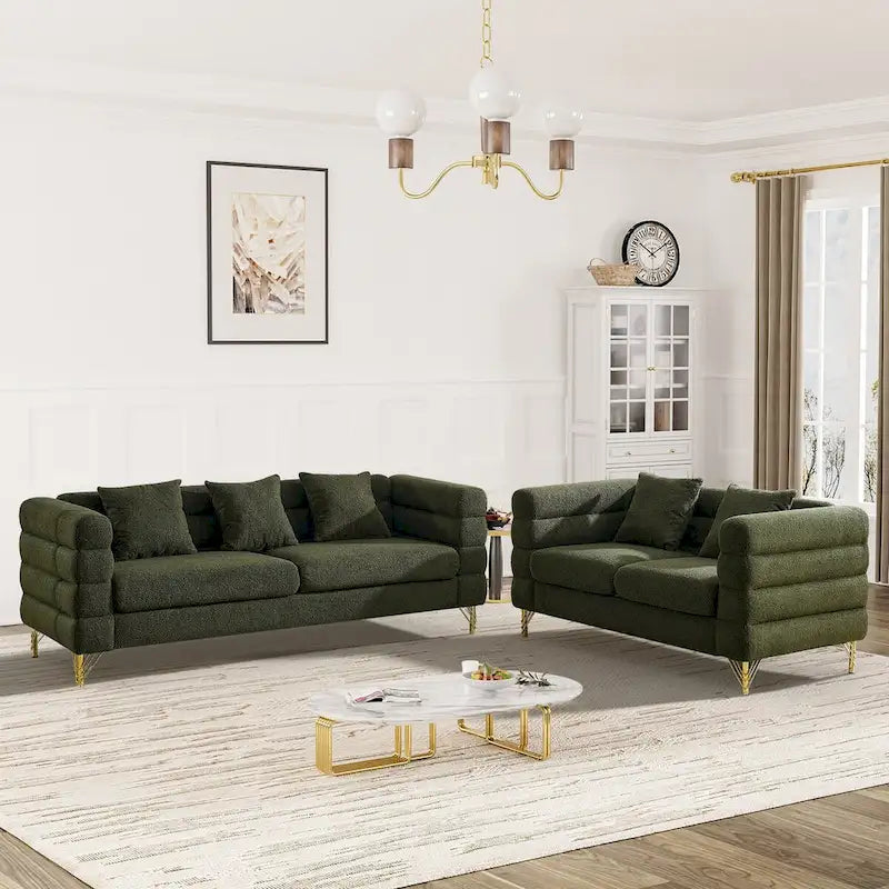 Teddy Fabric Modern Sectional Sofa Sets L-Shape/2/3/4 Seater Sofa Couch with Pillows