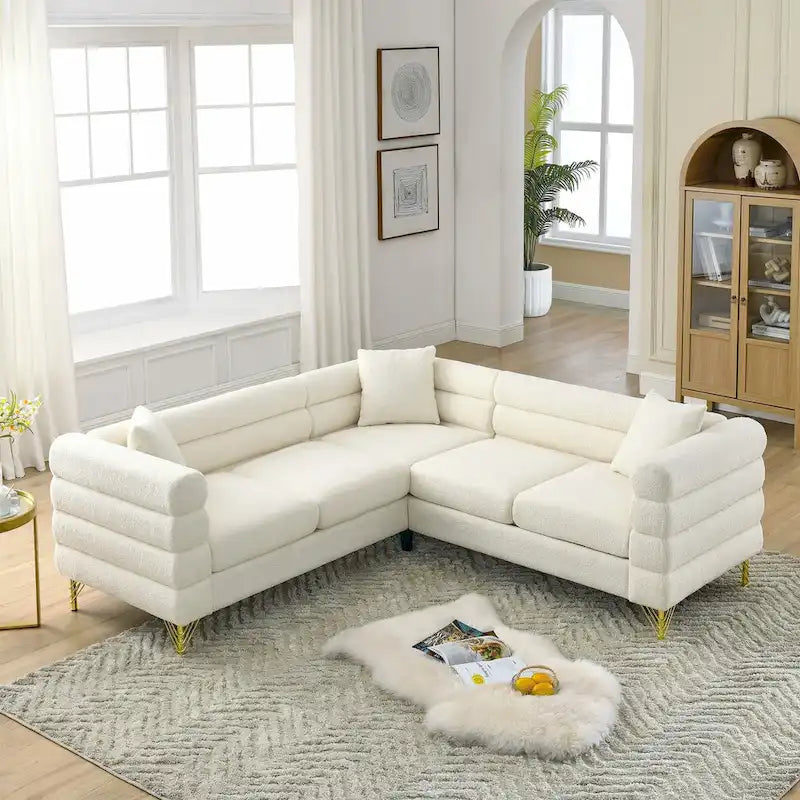 Teddy Fabric Modern Sectional Sofa Sets L-Shape/2/3/4 Seater Sofa Couch with Pillows