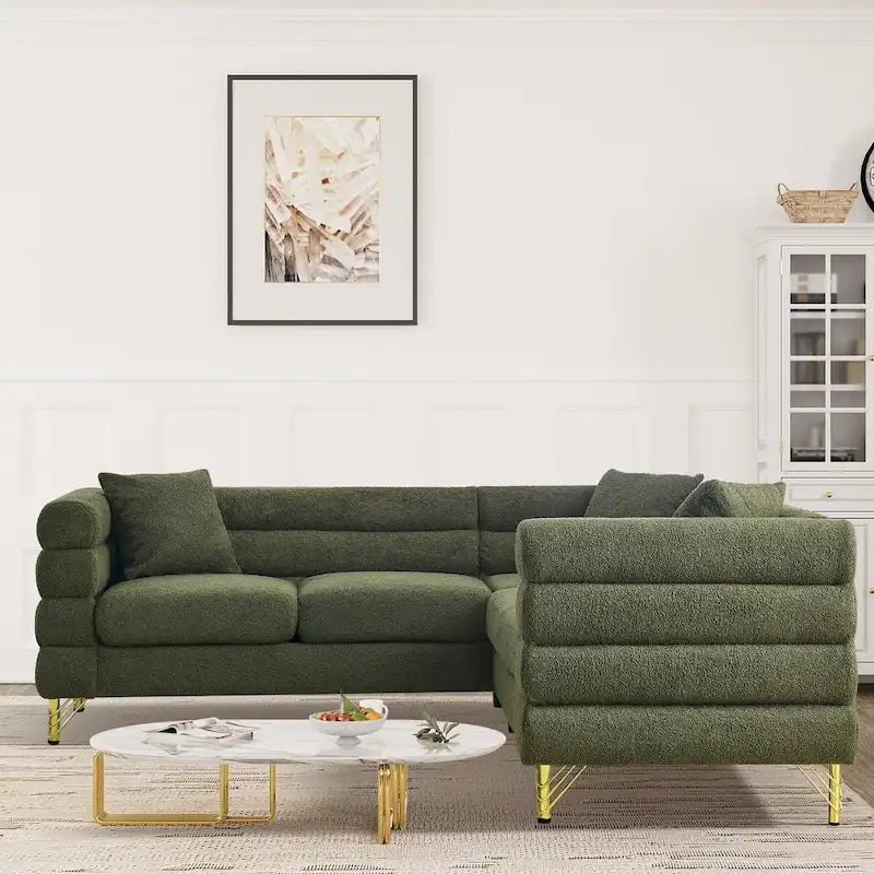 Teddy Fabric Modern Sectional Sofa Sets L-Shape/2/3/4 Seater Sofa Couch with Pillows