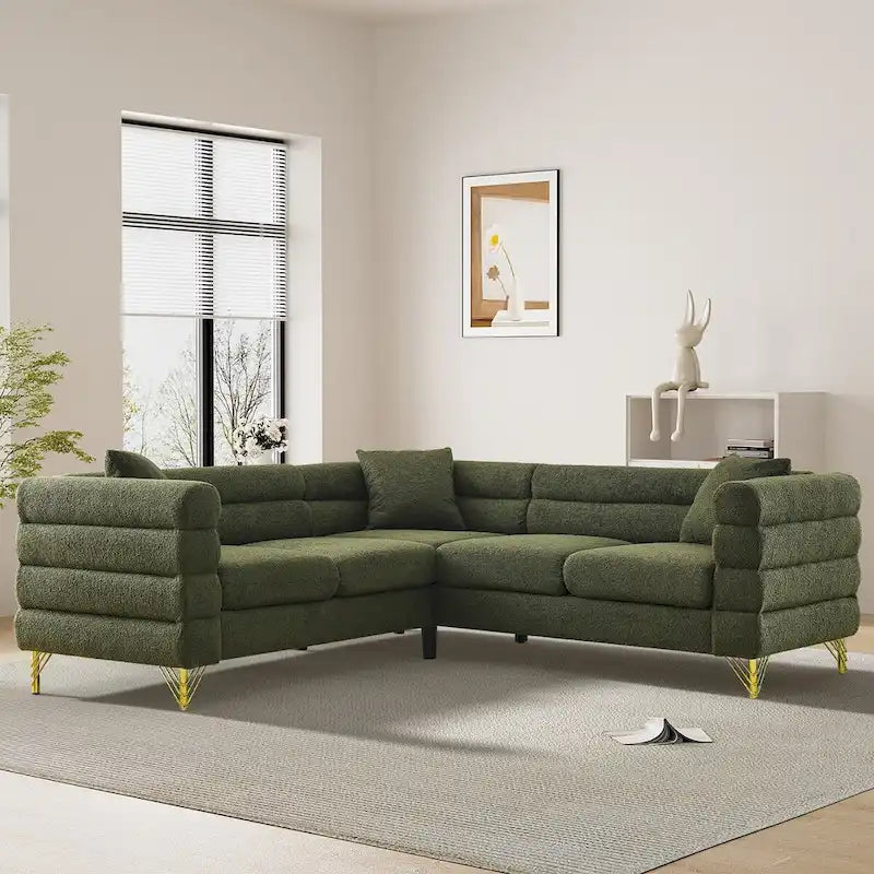 Teddy Fabric Modern Sectional Sofa Sets L-Shape/2/3/4 Seater Sofa Couch with Pillows