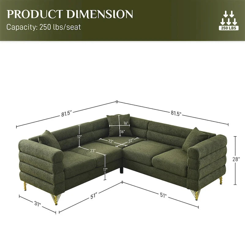 Teddy Fabric Modern Sectional Sofa Sets L-Shape/2/3/4 Seater Sofa Couch with Pillows