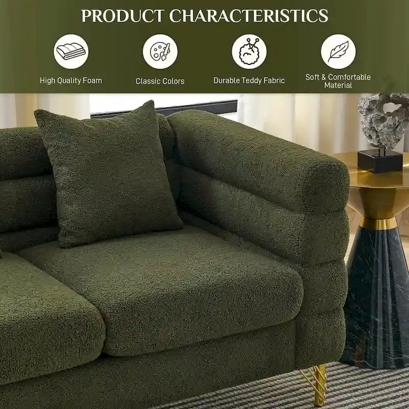 Teddy Fabric Modern Sectional Sofa Sets L-Shape/2/3/4 Seater Sofa Couch with Pillows