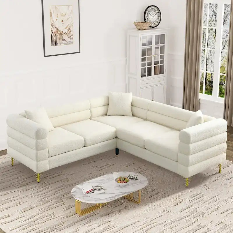 Teddy Fabric Modern Sectional Sofa Sets L-Shape/2/3/4 Seater Sofa Couch with Pillows