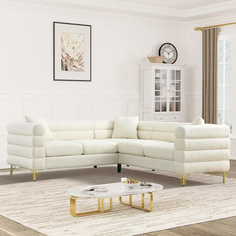 Teddy Fabric Modern Sectional Sofa Sets L-Shape/2/3/4 Seater Sofa Couch with Pillows