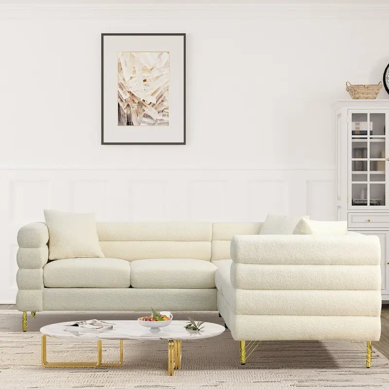 Teddy Fabric Modern Sectional Sofa Sets L-Shape/2/3/4 Seater Sofa Couch with Pillows