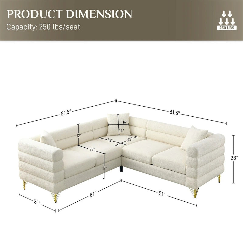 Teddy Fabric Modern Sectional Sofa Sets L-Shape/2/3/4 Seater Sofa Couch with Pillows