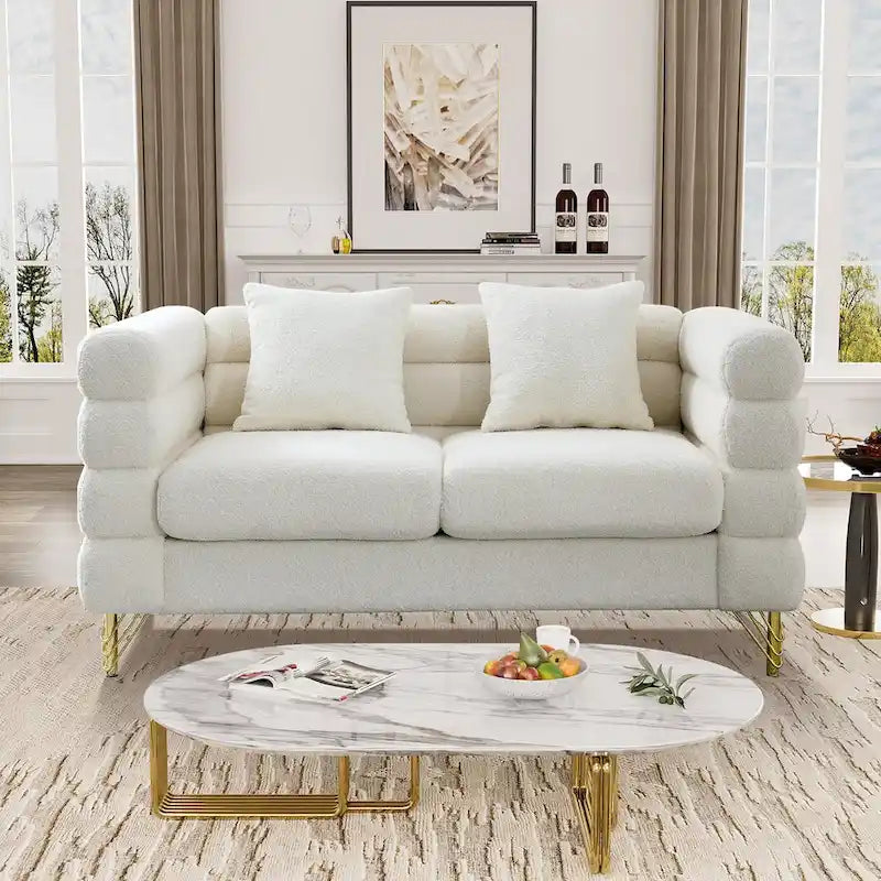 Teddy Fabric Modern Sectional Sofa Sets L-Shape/2/3/4 Seater Sofa Couch with Pillows