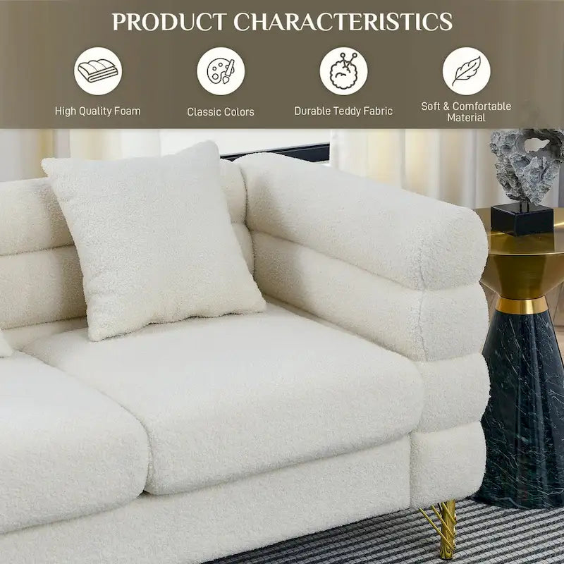 Teddy Fabric Modern Sectional Sofa Sets L-Shape/2/3/4 Seater Sofa Couch with Pillows