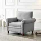 Linen Fabric Upholstered Sofa with Storage, 3-Seater Couch with Solid Wood Frame, Round Arms, and Removable Cushion Cover