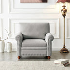 Linen Fabric Upholstered Sofa with Storage, 3-Seater Couch with Solid Wood Frame, Round Arms, and Removable Cushion Cover