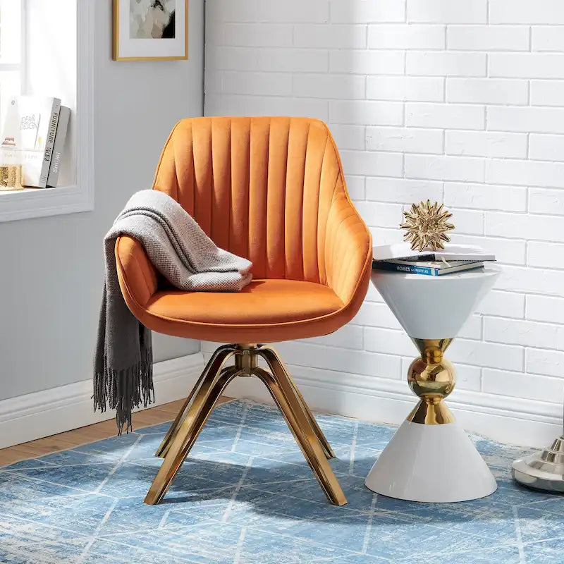 Art Leon Modern Velvet Swivel Chair with Golden Finish