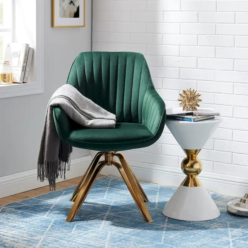Art Leon Modern Velvet Swivel Chair with Golden Finish