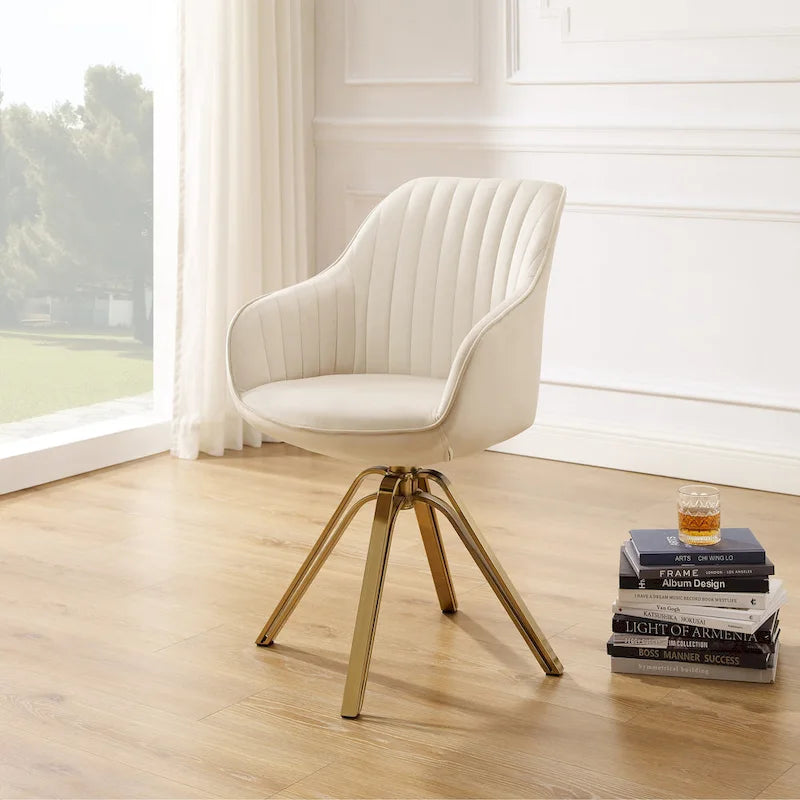 Art Leon Modern Velvet Swivel Chair with Golden Finish
