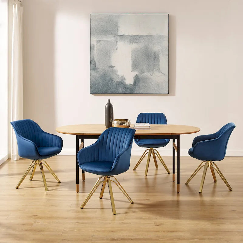 Art Leon Modern Velvet Swivel Chair with Golden Finish