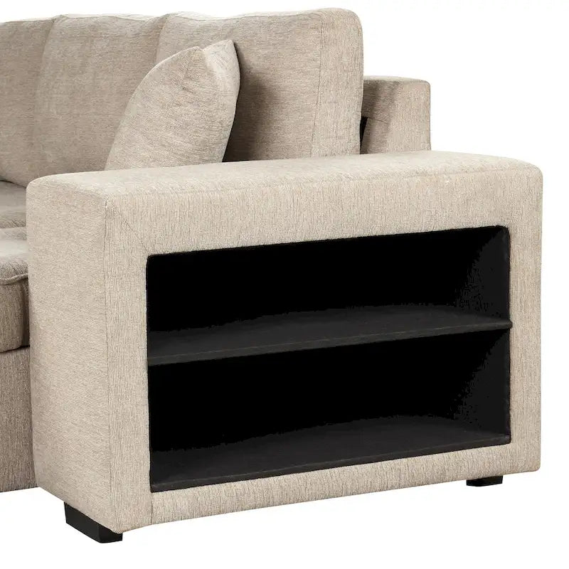 104 Modern L-Shape 3 Seat Reversible Sectional Couch, Pull Out Sleeper Sofa with Storage Chaise and 2 Stools