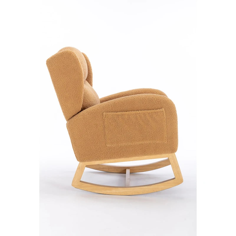 Teddy Fabric Rocking Chair With Packet Wood Legs For Living Room