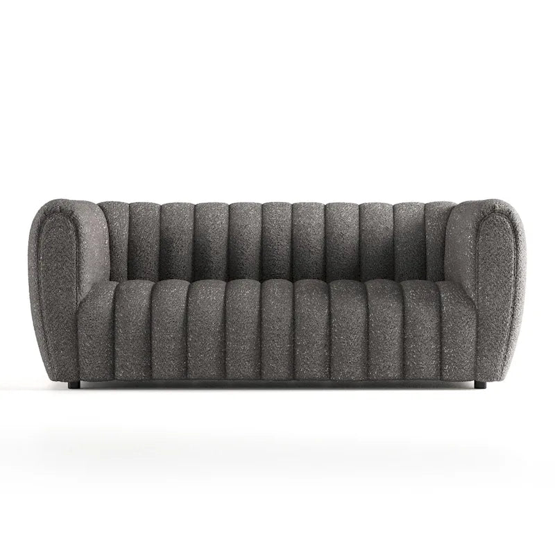 Furniture of America Lucinda Modern Vertical Channel Tufted Boucle Accent Sofa Couch with Wooden Legs
