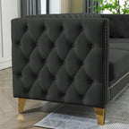 Velvet Upholstered 3 Seat Sofa,  Tufted Square Arm Sofa with Nailheads and Metal Legs