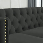 Velvet Upholstered 3 Seat Sofa,  Tufted Square Arm Sofa with Nailheads and Metal Legs