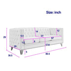 Velvet Upholstered 3 Seat Sofa,  Tufted Square Arm Sofa with Nailheads and Metal Legs