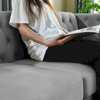 Velvet Upholstered 3 Seat Sofa,  Tufted Square Arm Sofa with Nailheads and Metal Legs