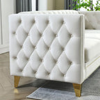 Velvet Upholstered 3 Seat Sofa,  Tufted Square Arm Sofa with Nailheads and Metal Legs