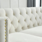 Velvet Upholstered 3 Seat Sofa,  Tufted Square Arm Sofa with Nailheads and Metal Legs