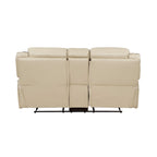Millie 76 Inch Manual Dual Recliner Loveseat, Cupholder, Beige Faux Leather