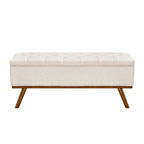 LUE BONA Mid-Century Modern Upholstered Storage Ottoman Button Tufted Fabric Storage Bench with Linen Seat