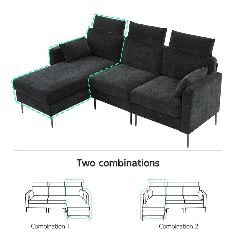 89 Chenille Sectional Sofa Couch With Extra Wide Chaise For Livingroom