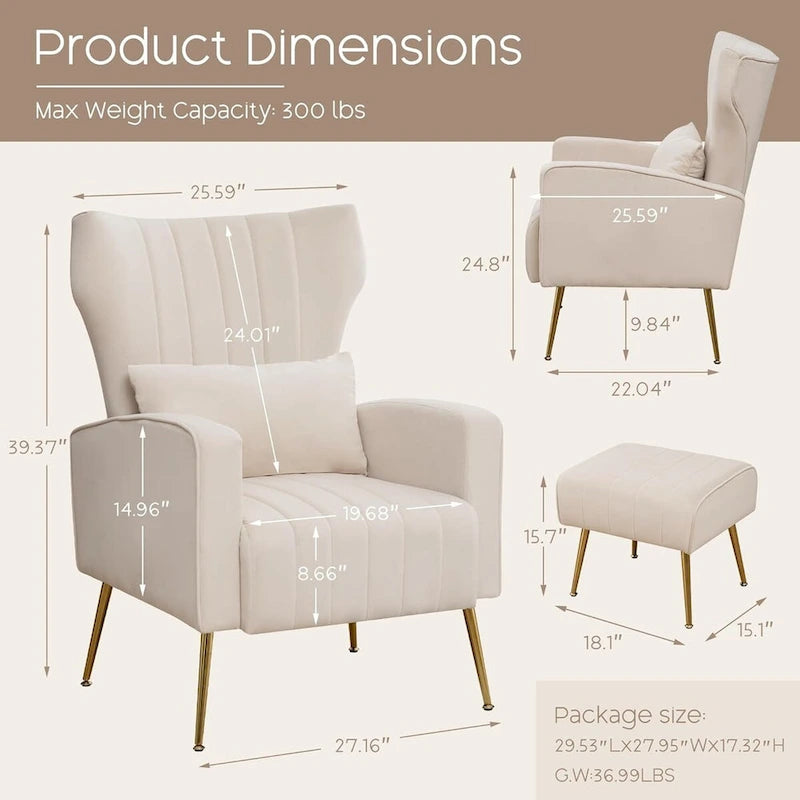 HOMYKA Accent Chair Upholstered Velvet Wingback Armchair Set of 2