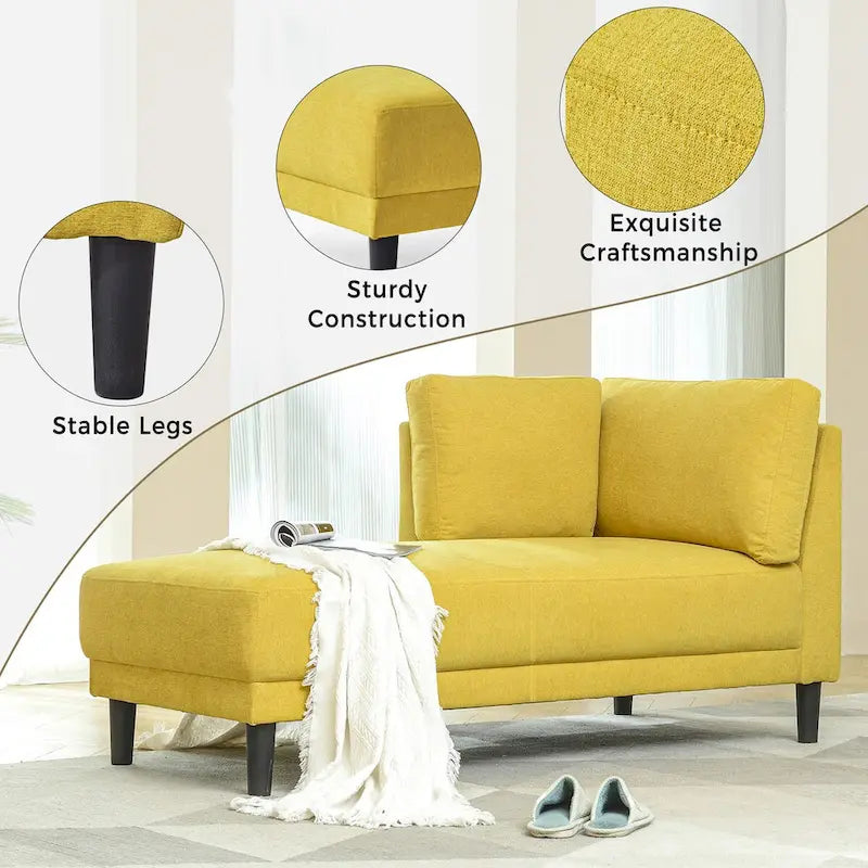 65 Linen Fabric Corner Sofa, Upholstered Indoor Chaise Lounge, Sleeper Sofa, Solid Wood Sofa Bed for Bedroom Living Room