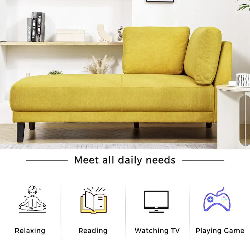 65 Linen Fabric Corner Sofa, Upholstered Indoor Chaise Lounge, Sleeper Sofa, Solid Wood Sofa Bed for Bedroom Living Room