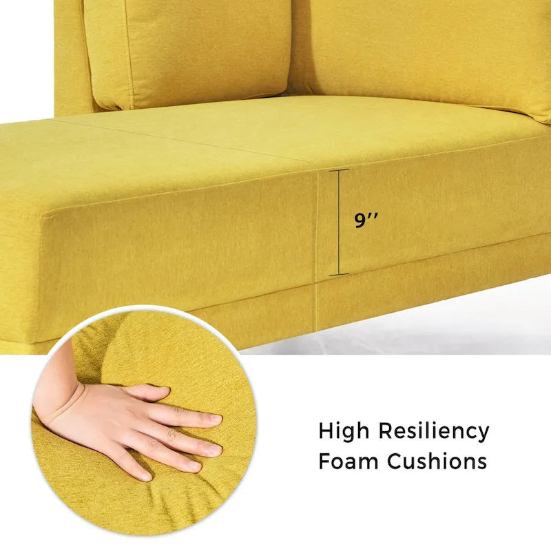 65 Linen Fabric Corner Sofa, Upholstered Indoor Chaise Lounge, Sleeper Sofa, Solid Wood Sofa Bed for Bedroom Living Room