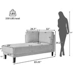 65 Linen Fabric Corner Sofa, Upholstered Indoor Chaise Lounge, Sleeper Sofa, Solid Wood Sofa Bed for Bedroom Living Room